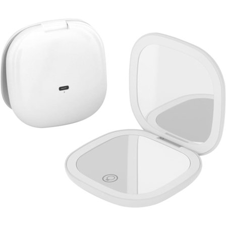 10x Oppladbart kompakt reisespeil med lys, LED-lys, ultra sterk 10x forstørrelse, 3 lysinnstillinger, dimbar USB C berøringsspeil, hvit