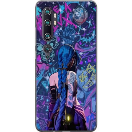 Kompatibel Mobilcover til Xiaomi Xiaomi Mi Note 10 Pro Farverig graffitiillustration med en blåhåret karakter i urbant neonstil og kreativt kaos