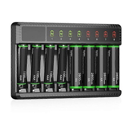 Universal 8-spors hurtiglader for AA AAA Ni-MH oppladbare batterier