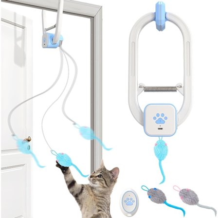 Uppgraderad Smart Interaktiv Kattleksak med Fjärrkontroll - Automatisk Infällbar Fjäderleksak med 3 Plyschmöss & USB-Laddning