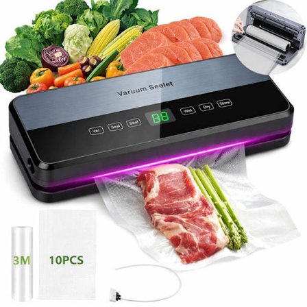 Sous Vide Madmaskine 6 i 1, Vakuumforsegler 120W, Med Skærer, Opbevaring og Slange, 1 rulle + 10 poser inkluderet