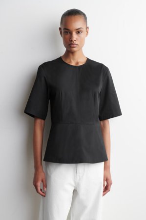 COS Women's Cotton Peplum Top in Black