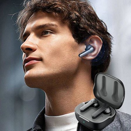 Bluetooth 5.1-hörlurar, trådlösa öronsnäckor med trådlöst laddningsfodral, inbyggd mikrofon för sport (grå)