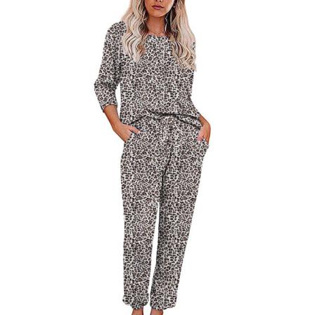 Damer Med Elastisk Midja Sleepwear Crew Neck Pyjamas Set