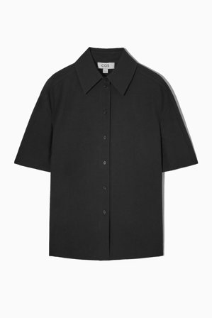 COS Damen Kastenförmiges Seersucker-Hemd - Schwarz