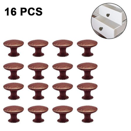 16 stk knotter til skapdører, 30 mm vintage knottesett for kommode (rød bronse)
