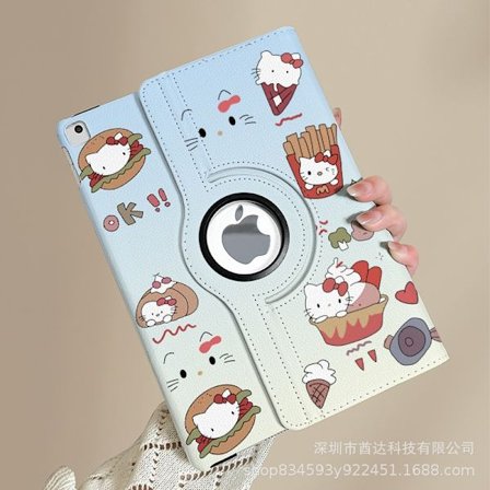 Fodral för iPad 2019 10.2" Dubbelsidigt 360° Roterande Skinn i6216 Hamburgerkatt Skinn Tecknad