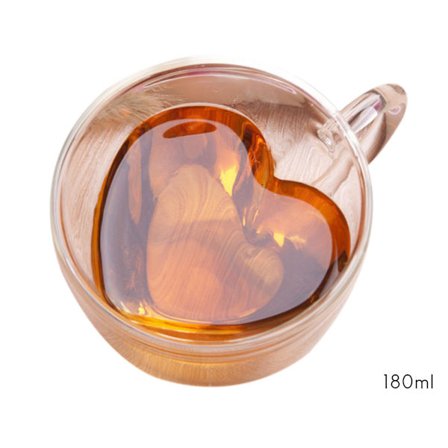 Hjerteformet dobbeltvægget glaskrus 180ml 240ml varmebestandig tekop
