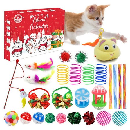Julekalendere, 24-dages katte-julekalender med assorteret kattelegetøj, interaktiv jule-nedtællingskalender til katteelskere, julegaver