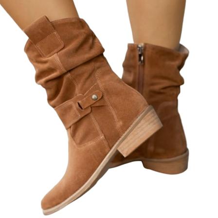 Dames Efterår og Vinter Sidelynlås Lave Støvler Elegant Ruskind Rundtået Casual Lave Hæle BRUN BROWN 41