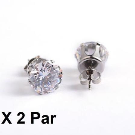 BEMÆRK 2 par øreringe i 316L kirurgisk stål med 8 mm hvid CZ