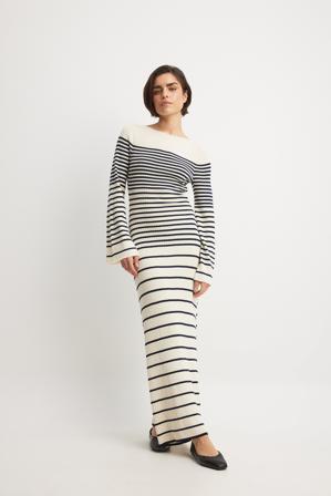 NA-KD Finstickad randig midiklänning - Randiga klänningar - Stripe - X-Small