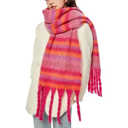 Stor Tykk Rutete Skjerf Farget Overdimensjonert Skjerf Myk Stor Tykk Vintervarm Plaid Kvinner Stripet Rose Rød