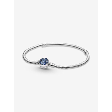 Pandora - P Moments Sparkling Blue Disc Clasp Snake Chain Armband - Sterling silver