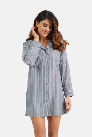 BRANDTEX - Natkjole - Blå / Hvid - Stribet