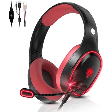 H-8 PC Gaming Headset for PS4, PS5, Controller, Xbox One Headset med stereolyd, Over Ear-hodetelefoner med støydempende mikrofon, LED-lys, volum