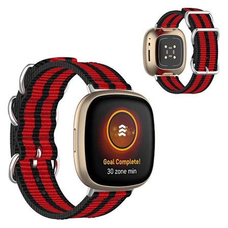 Fitbit Sense / Versa 3 nylon klockarmband - svart / röd