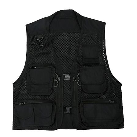 Multi Lommer Vest Menn Sommer Mesh Pustende Fotografi Vest Reporter-Perfet Black XL