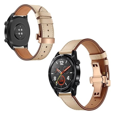 Huawei Watch GT / 2 / Watch Magic klockarmband i äkta läder - Aprikos / Roséguld