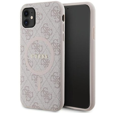 Guess iPhone 11 6.1"/XR Rosa Hårda Fodral 4G Collection Läder Metall Logo MagSafe
