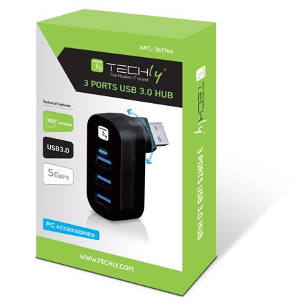 TECHLY 180° Drehbarer Hub 3*USB 3.0 mit Kabel