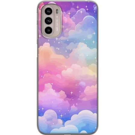 Kompatibelt Mobildeksel til Motorola Moto G41 Søt enhjørning med regnbuefarget hår mot en stjernebelagt pastellbakgrunn i kawaii-stil