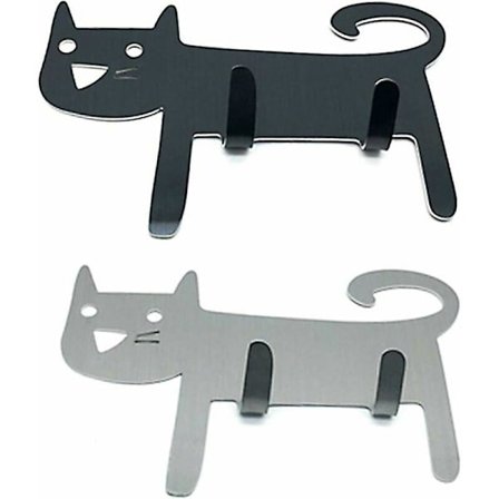 Dekorativ vægkrog, selvklæbende krog, sæt med 2 søde katteformede vægkroge til ophængning af nøgler, håndtasker, hatte i entré, soveværelse, gang OSH