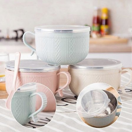 Rostfri Snabbnudelskål Risskål Soppskål Med Lock och Handtag