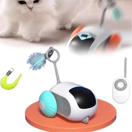 Crazy Joy Car - Fjärrstyrd elektrisk kattleksak, interaktiv, kattens egen glädje- och tröstleksak, dubbelläge, uppladdningsbar (FMY) Blå