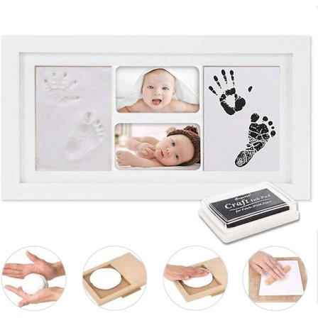 FANTASTISK BABY FOTAVTRYKK OG HÅNDAVTRYKK SETT, baby suvenir hvit dekorativ ramme Ikke-giftig blekk, Tredekorasjon Sikker akrylglass, Fantastisk gave