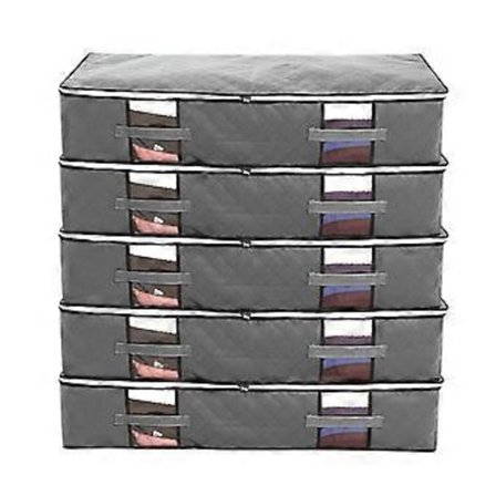 5 stk. Opbevaringspose under sengen, Organizer, Bund af polyesterstof med forstærket håndtag, Stor betrækdyne, Foldbar opbevaringspose under sengen (