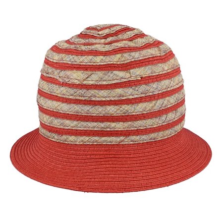 Seeberger - Red - bucket - Hat - Cloche In Stripy Design Terracotta-Linen Bucket - Hatstore