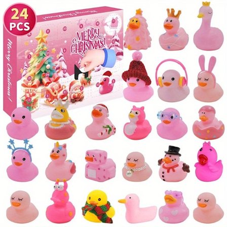 24-delars Gummianka Adventskalender - Julnedräkningssamlarobjekt, Elektrisk Julanka Samlingspresentask, Säsongsbetonad Blind Box S Pinkk