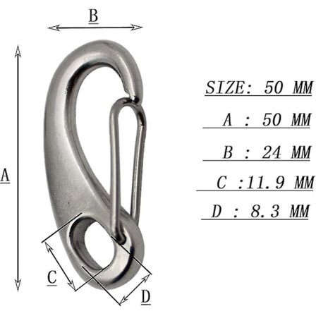 6 stk. 304 rustfrit karabinhage, 50mm rustfrit karabinhage, 304 rustfrit stål ægformet karabinhage, til udendørs bjergbestigning camping vandreture 