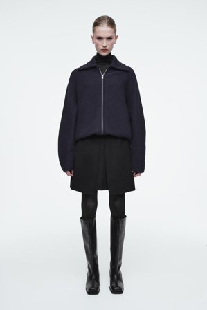 COS Women's Fold Detail Double Faced Wool Mini Skirt in Black