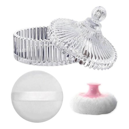 Kroppspuderpuff och Behållare Set, Puderpuff för Kvinnor, Bebisar och Löst Puderbehållare för Våt och Torr Makeup
