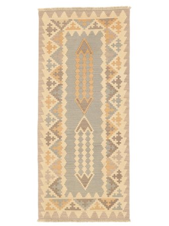 Licht Nomad Kelim Vloerkleed 85X193 Tapijtloper Oranje/Beige Wol, Perzië/Iran