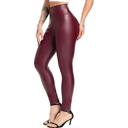 Dame Stretchy Faux Læder Slim Fit Wet Look Leggings Bukser. Sexet Sort Høj