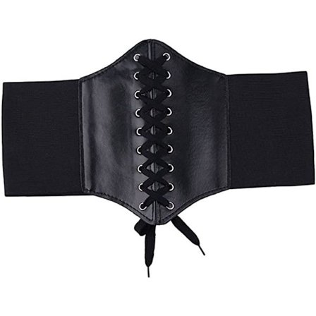 Svart - To-pakning, korsettbelte kvinner skinn snøring korsett ela