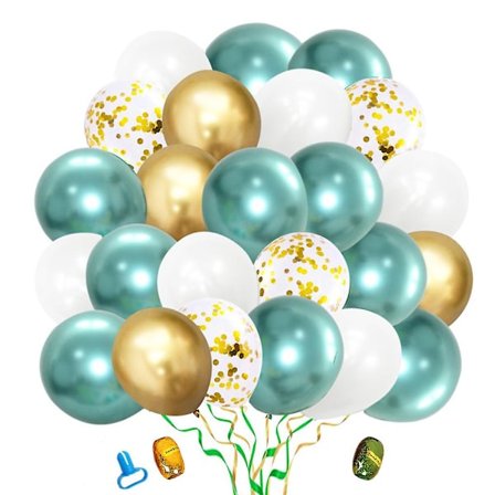 80 stk. ballonger grønne hvite gullballonger, metalliske grønne ballonger