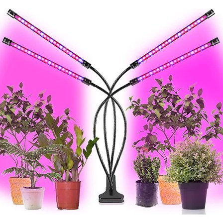 4-päinen LED-kasvivalo USB-latauksella, 360° himmennettävä, automaattinen