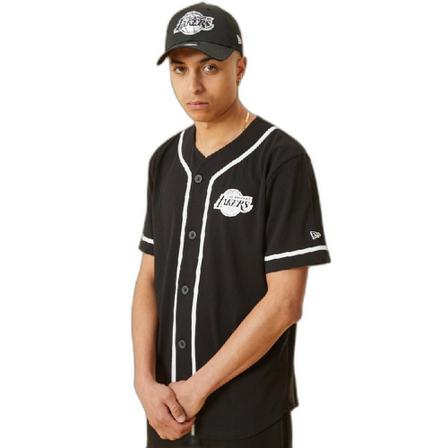 New Era Camiseta Distressed Logo Button UP TEE Loslak Sort, Herre T-shirts