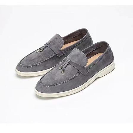 Sommarloafers för kvinnor: Casual mockasinstil i mocka med lockbeanie, bekväma mjuka platta skor - plusstorleksalternativ gray 37