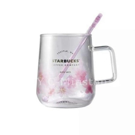 Starbucks Rosa Sakura Färgskiftande Glas Kaffemugg Kopp Med Blompinne
