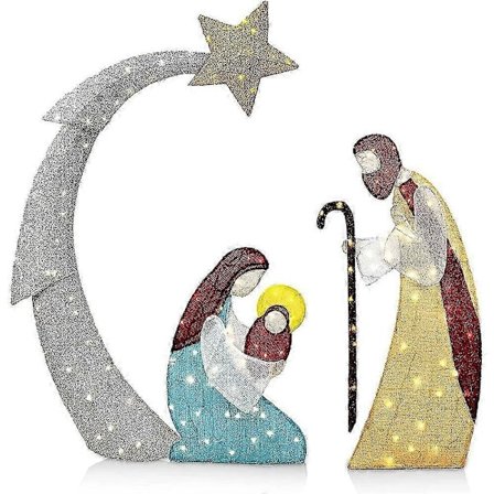 2023 Fødselskirke Lysende LED Julekrybbe Jesu Fødsel Silhuett med Plugg Utendørs Hage Lampe Dekor Julepynt - MXB