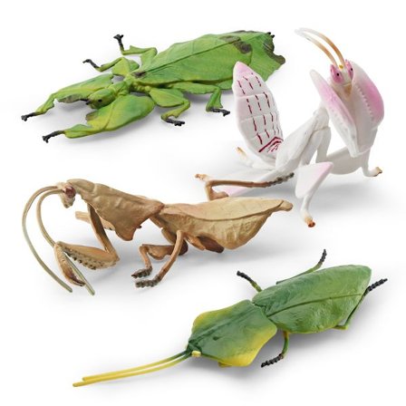 4 stk. Realistisk Insektfigursett, 4 PVC-modeller av Blad- og Mantis-insekter, Pedagogisk Leketøysett for Barn, Hjem- og Hagedekorasjon, 0,5-16 cm