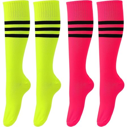 2 paria raidallisia polvisukkia värillisiä neonputkisukkia raidoilla N