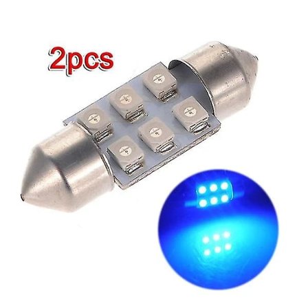 2x C5w Led 6 Smd 31mm Pære Loft Dome Lys, Blå 12v Dc