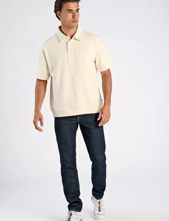 Lindbergh Oversized Polo Sweat S/S - Cream - XL