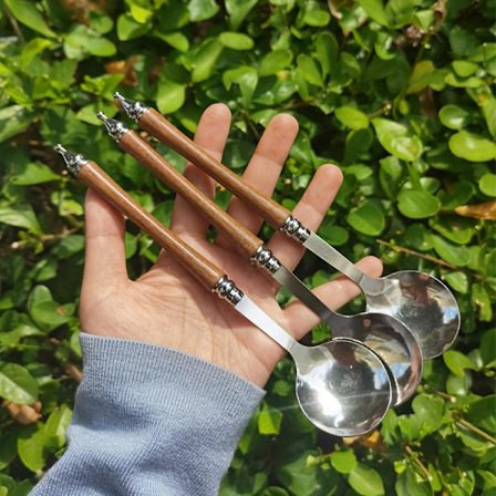 3 st Rostfria Dessertskedar - Premium Retrostil, Ergonomiskt Grepp